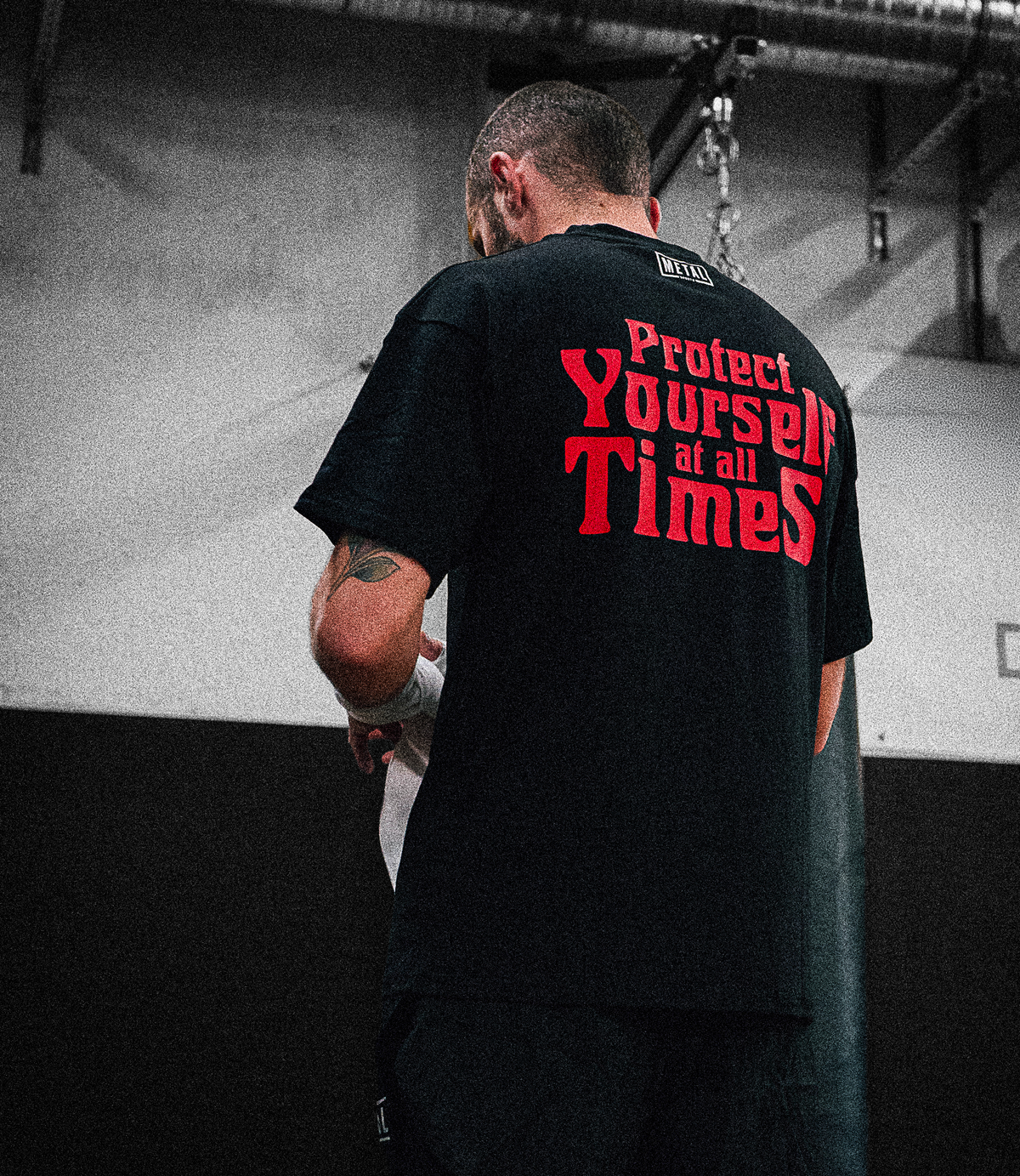 BLACK COTTON T-SHIRT PROTECT YOURSELF AT ALL TIMES