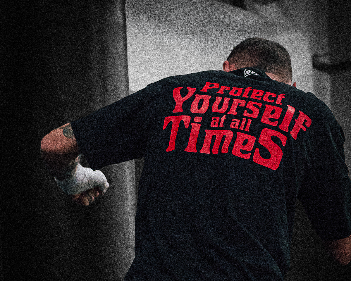 BLACK COTTON T-SHIRT PROTECT YOURSELF AT ALL TIMES